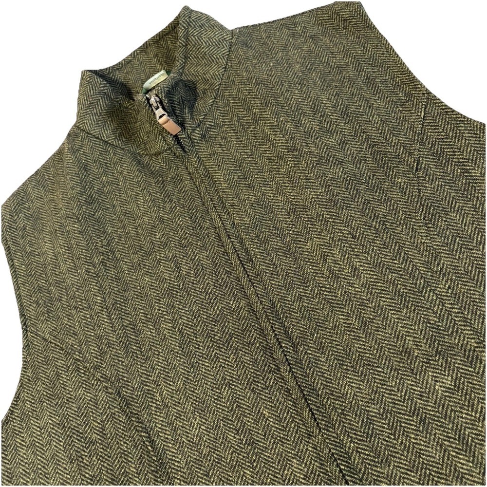 Emerald Isle Quilted Vest Men 44 Green Herringbone Wool Blend Handmade BYD James